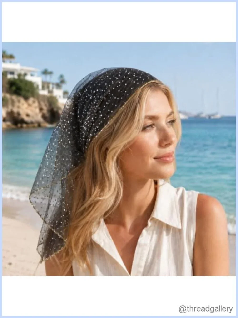 Sequin Mesh Head Scarf Rhinestone Hair Scarf Sparkly Bandana